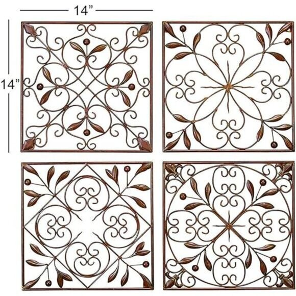 Deco 79 Metal Wall Art Set Rustic Scroll Wrought Iron Home Decor 14x14 Inch - Picture 7 of 7